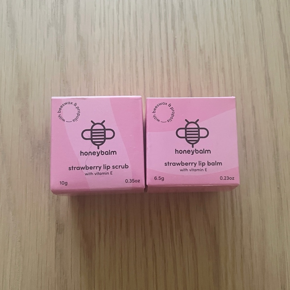 Honeybalm Strawberry Lip Balm and Lip Scrub Set NEW